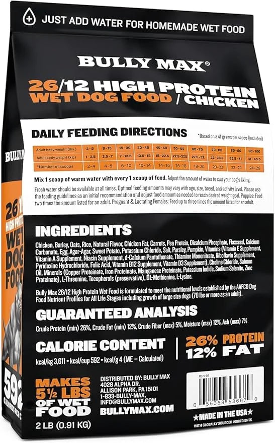 Bully Max Wet Dog Food - Instant Fresh Dehydrated High Protein Soft Puppy & Adult Dog Food with Chicken - Healthy Muscle G...