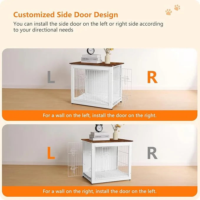 DWANTON Dog Crate Furniture with Cushion, Wooden Kennel Table with Double Doors, Indoor Dog House, Small/Medium/Large Size...
