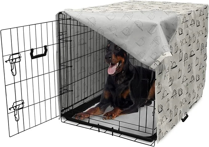 Lunarable Pet Dog Crate Cover, Funny Cat Characters Sketch Art Style Friendly Playful Kitties Lazy Fluffy Animals, Easy to...