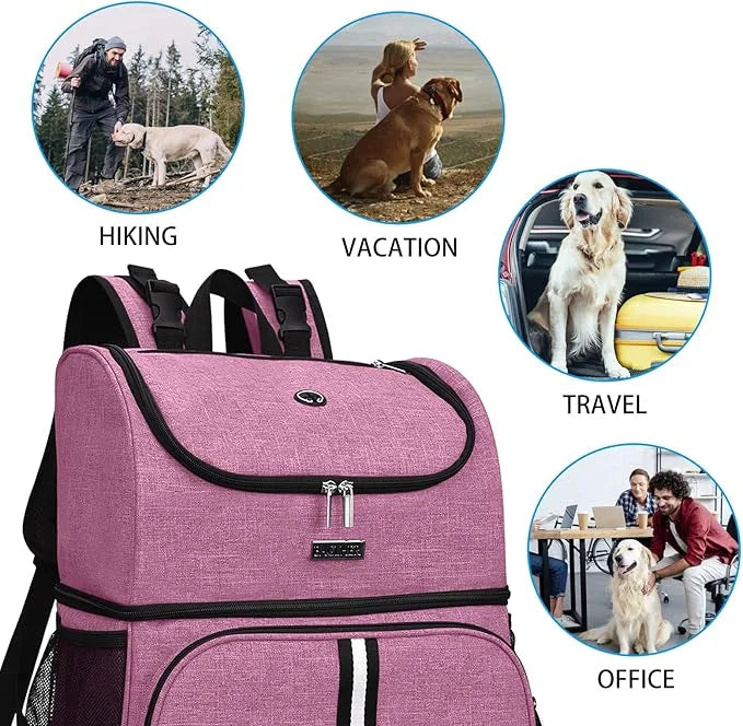 BAGLHER Pet Travel Bag, Double-Layer Pet Supplies Backpack (for All Pet Travel Supplies), Pet Travel Backpack with 2 Silic...