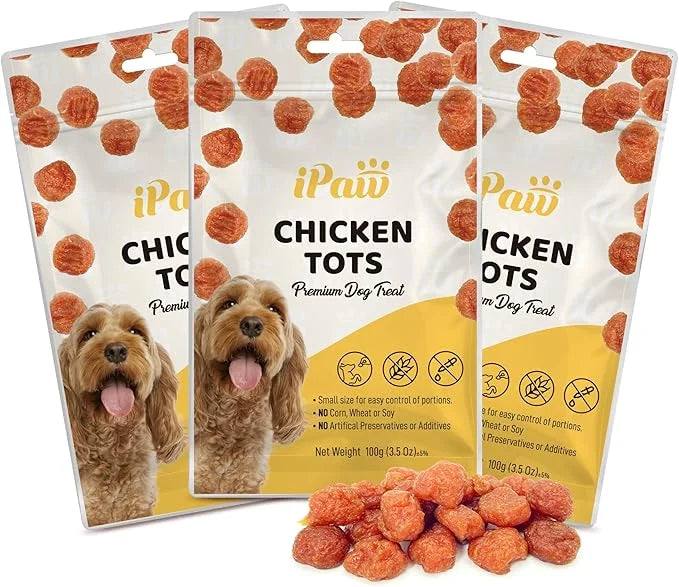 Dog Treats for Puppy Training, All Natural Human Grade Dog Treat, Hypoallergenic, Easy to Digest (Chicken Tots), 3 Packs -...