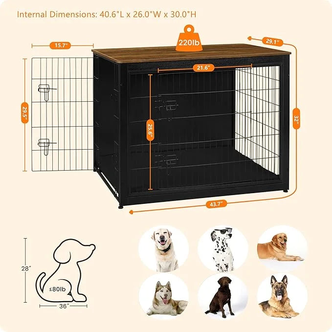 DWANTON Dog Crate Furniture with Cushion, Wooden Kennel Table with Double Doors, Indoor Dog House, Extra Large Size, 43.3"...
