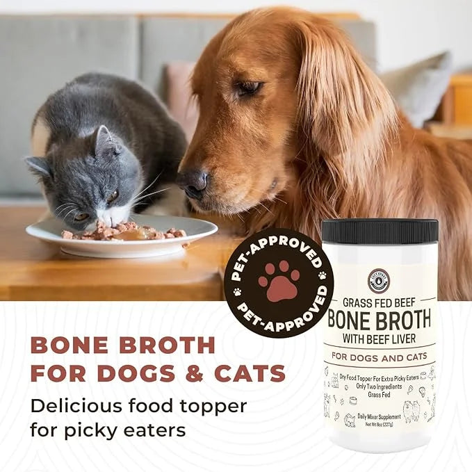 Bone Broth for Dogs and Cats with Beef Liver – Human Grade Grass Fed Beef Bone Broth Powder for Dogs – Dog Food Toppers fo...