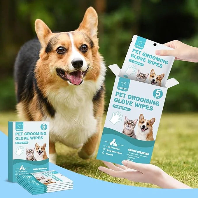 Vannon Portable Pet Bathing Wipes for Dogs & Cats, Cleaning & Odor-Controlling Extra Thick Grooming Glove Wipes for Daily ...