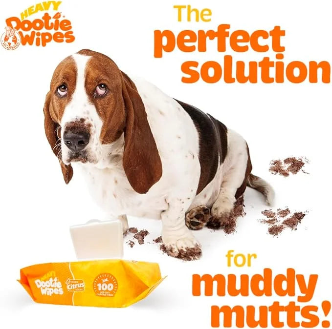 HEAVY Dootie Wipes - Convenient Durable Dog Wipes for Paws, Butt with Very Mild Pleasant Citrus Scent, 100 Count - Puppy E...