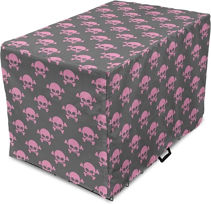 Lunarable Skull Dog Crate Cover, Vivid Pirate on Pale Background Head of a Skeleton and Bones Halloween Themed, Easy to Us...