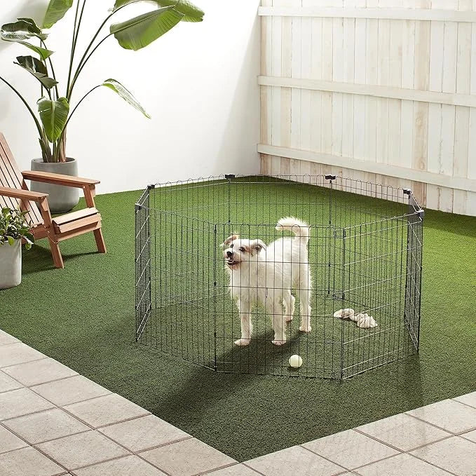 Amazon Basics Foldable Octagonal Metal Exercise Dog Playpen - Indoor/Ou, , Blacktdoor, No Door, Small (8 Panels, 24 x 30),...