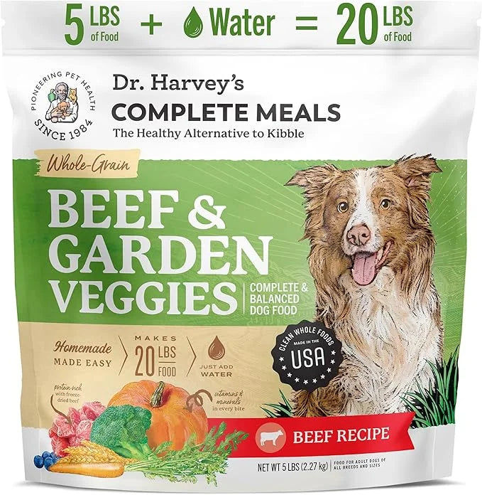 Dr. Harvey's Beef & Garden Veggies Dog Food, Human Grade Whole-Grain Dehydrated Dog Food with Freeze-Dried Beef (5 Pounds)...