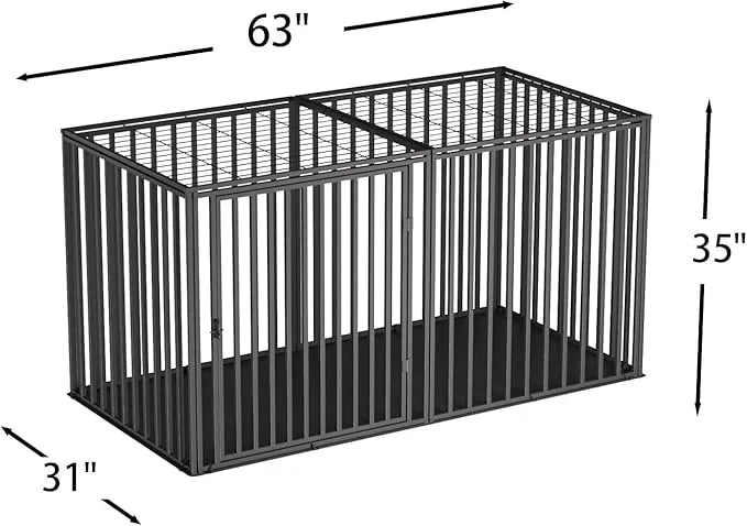 63" L x 35" H Super Large Steel Tube Dog Crate with Mat Base, Heavy Anti-Bite, Dog Crates for Large Dogs, Big Dog Cage, Do...