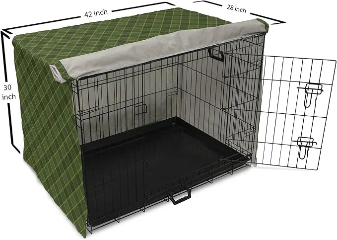 Lunarable Green Dog Crate Cover, Traditional Old Fashioned Argyle Pattern Retro Style Plaid, Easy to Use Pet Kennel Cover ...