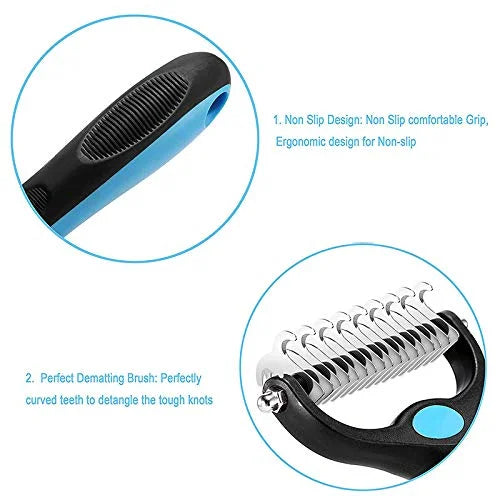 pets grooming tools (PPGT-001 blue) Dog and Cat Dematting Deshedding Brush Tool- Premium Pet Dematting Comb – Exceptional ...
