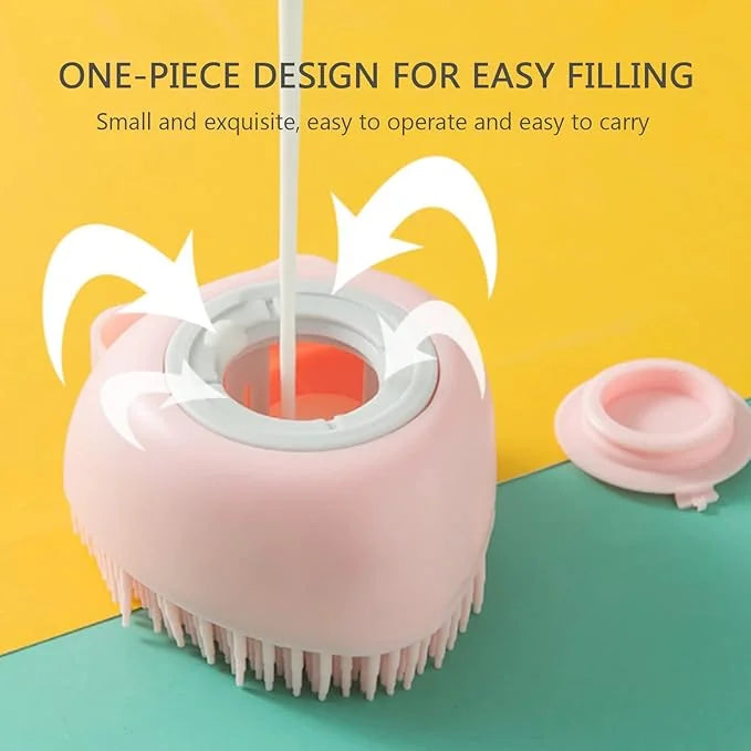 2 Pack Pet Bath Massage Brush Soft Silicone with Ring Handle Shampoo Dispenser for Dogs Cats - Product Image