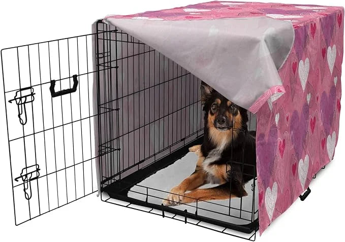 Lunarable Love Dog Crate Cover, Natural Theme Abstract Hearts Pattern Leaves Romantic Nature Art, Easy to Use Pet Kennel C...