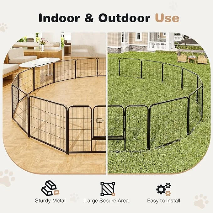 Heavy-Duty Iron Dog Playpen – 16 Panels 24” Durable, Rust-Resistant Pet Fence for Indoor & Outdoor Use, Secure & Spacious ...