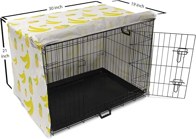 Lunarable Yellow Pineapple Dog Crate Cover, Continuous Ananas and Banana Tropical Fruits Print, Easy to Use Pet Kennel Cov...