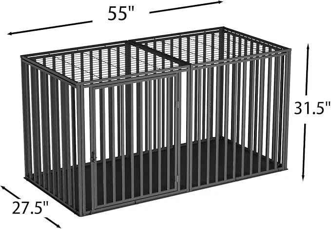 Steel Tube Heavy Large Dog Crate with Mat Base, 55" L x 32" H Dog Crates for Medium Large Dogs, Big Dog Cage, Dog Kennel, ...