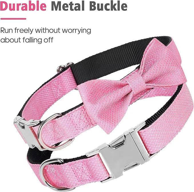 Dog Collar with Bow for Small Medium Large Dogs, Cute Bling Dog Bow Tie Collar with Metal Buckle, Soft & Durable for Puppy...