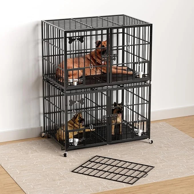 aboxoo 48 inch Stackable Heavy Duty Metal Dog Crate for 4 Dogs/Large Dog,All Metal Open Top Access,Escape Proof Cage,Dog K...