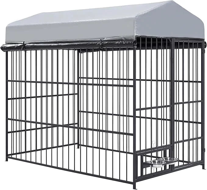 Ball & Cast 47" Outdoor Dog Kennel for 91+ lbs Dogs,Lockable Swivel Door with Bowl Rack & 2 Stainless Bowls,Waterproof Met...