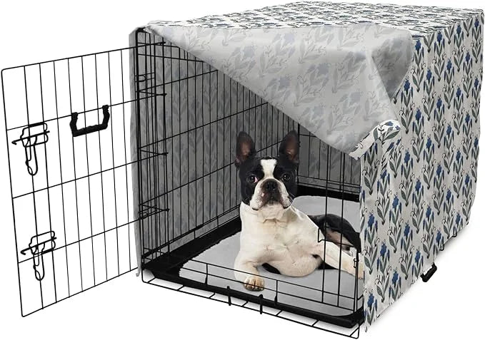 Ambesonne Floral Dog Crate Cover, Rhythmic Leaves Flowers Blossoms Nostalgic Style, Easy to Use Pet Kennel Cover for Small...