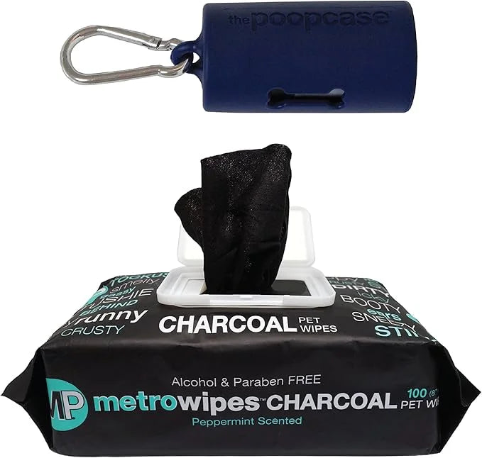MetroPaws Peppermint Dog Wipes, 100 Extra Large, Thick Cleaning Wipes & The Dog Waste Bag Dispenser & Holder, Bag Holder W...