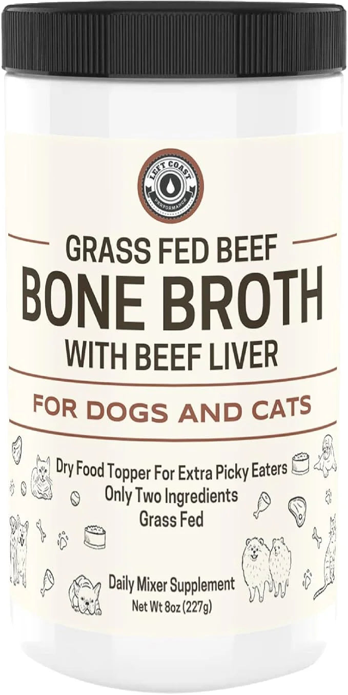 Bone Broth for Dogs and Cats with Beef Liver – Human Grade Grass Fed Beef Bone Broth Powder for Dogs – Dog Food Toppers fo...