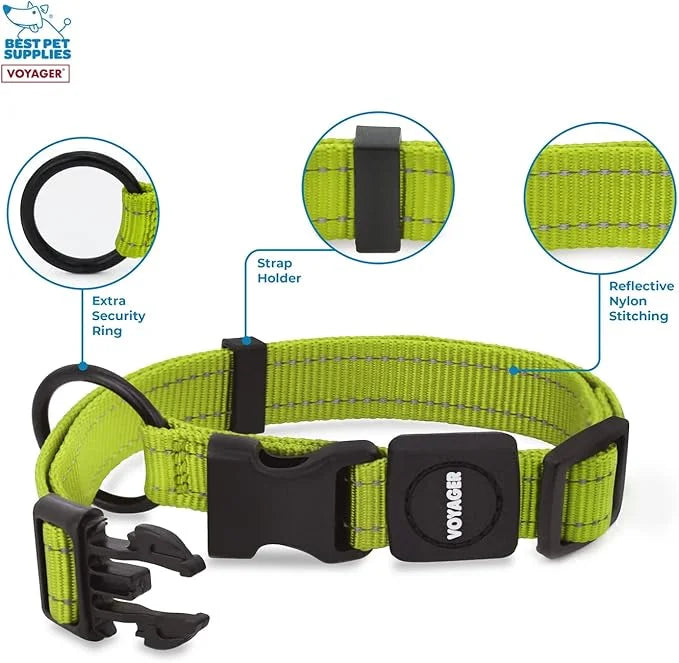 Best Pet Supplies Reflective Dog Collar with Adjustable Length, Heavy-Duty Buckle, and Strong Leash D-Ring, Training, Walk...