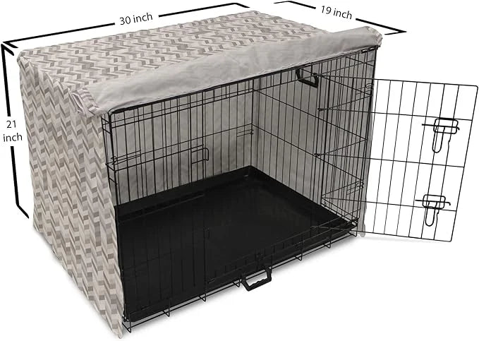Lunarable Chevron Dog Crate Cover, Monochrome Stripes 3 Dimensional Pattern Geometric Chevron Design Abstract, Easy to Use...