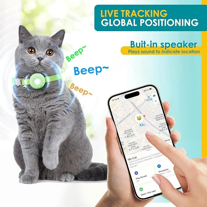 Cat Tracker, Pet Tracker for Cats, Cat GPS Tracker Collar with Safety Elastic Buckle, GPS Tracker Compatible with Apple Fi...