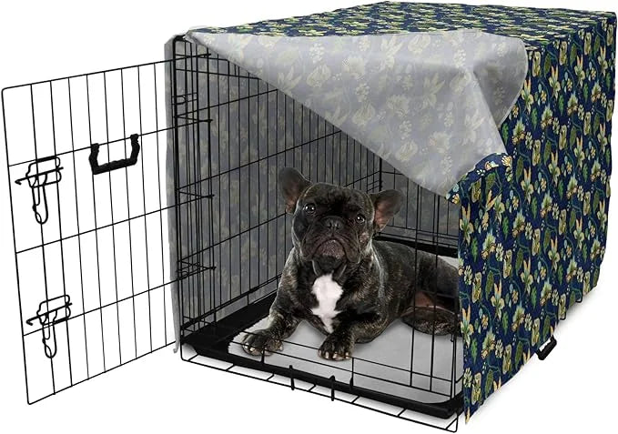 Lunarable Jacobean Dog Crate Cover, Triangles with Floral Pattern Stalks Leaves Flowers Whimsical Nature, Easy to Use Pet ...