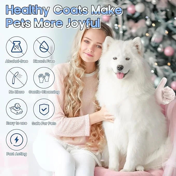 Pet Glove Wipes for Dogs - 14Pcs Peach & Bluebell Scented Pet Cleaning Gloves, No Rinse Deodorizing Grooming Wipes for Dog...