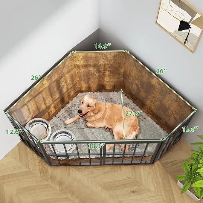 Large Dog Crate Furniture, 53โ Heavy Duty Corner Dog Crate with 2 Stainless Steel Bowls, Dog Kennel Furniture Style House,...