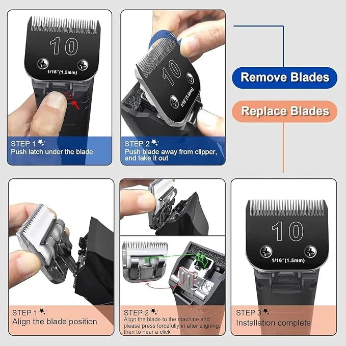 10 Blades Dog Grooming Blades Compatible with Andis/Oster A5/Wahl KM-10 Series Dog Clippers,Detachable Clipper Replacement...