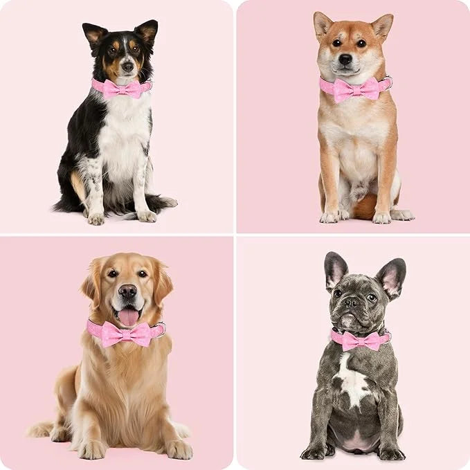 Dog Collar with Bow for Small Medium Large Dogs, Cute Bling Dog Bow Tie Collar with Metal Buckle, Soft & Durable for Puppy...