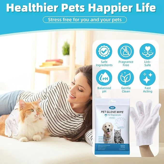 Pet Cleaning Wipes Kit For Dogs&Cats Daily Care and Traveling,includes 18 PCS Extra Thick Pet Bathing Glove Wipes,Ear/Teet...