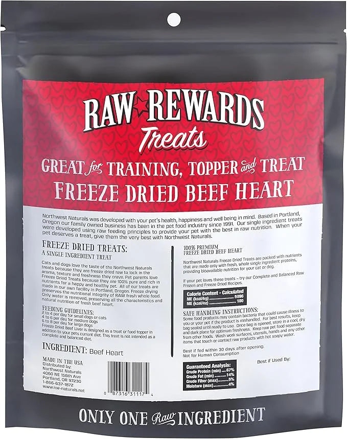 Northwest Naturals Raw Rewards Freeze-Dried Beef Heart Treats for Dogs and Cats - Bite-Sized Pieces - Healthy, 1 Ingredien...