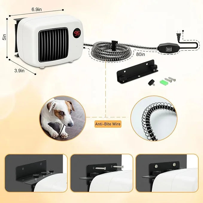 Rypet Dog House Heater with Thermostat, 200W/400W Safe Heater for Dog House Outdoor with 6 Ft Anti Chew Cord, Wall Mounted...