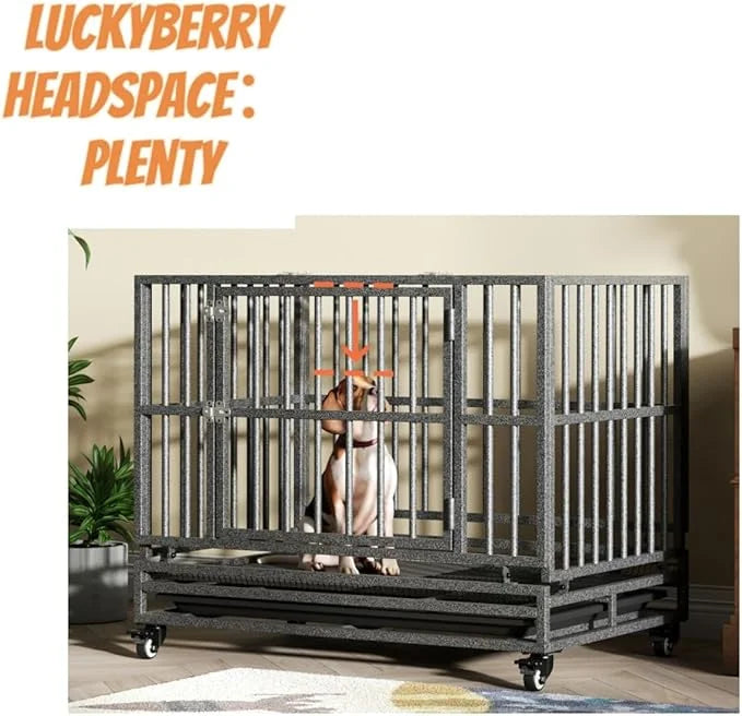 Heavy Duty Extra Large Dog Crate with Wheels - Indestructible 38/42/46 Inch Chew-Proof, Escape-Proof Kennel for High-Anxie...