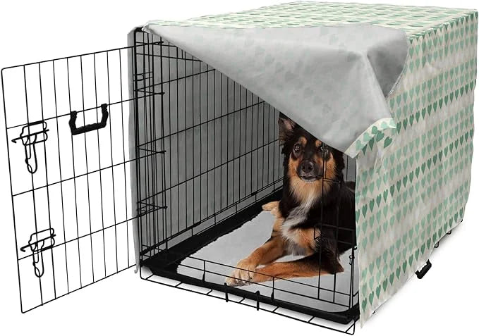 Lunarable Aquamarine Dog Crate Cover, Romantic Pattern with Heart Shapes in Rows, Easy to Use Pet Kennel Cover for Medium ...