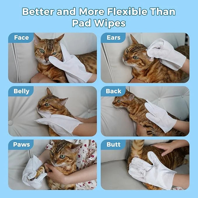 Vannon Extra Thick Pet Bathing Wipes for Dogs & Cats, Cleaning & Odor-Controlling Grooming Gloves, Nourish Fur Glove Wipes...