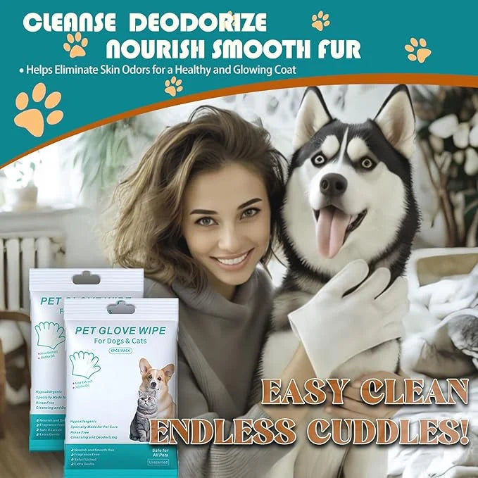Pet Cleaning Glove Wipes 12 Count – No-Rinse for Dogs and Cats, Cleans, Grooms and Deodorizes Perfect for Daily Care Trave...