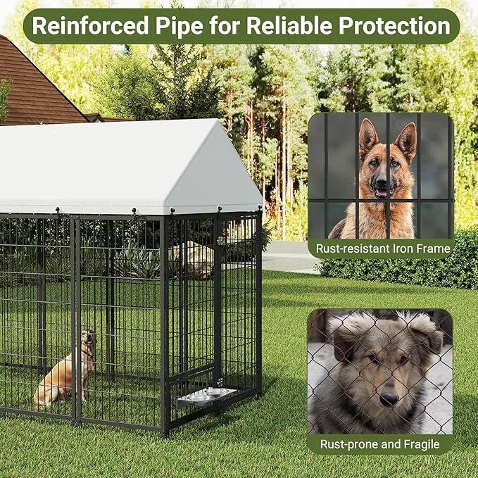 Rovibek Outdoor Dog Kennel 7.9x4.1x5.9 Ft, Dog Kennels Outdoor with 2 Rotating Feeder Bowls, Heavy Duty Dog Kennels Outsid...
