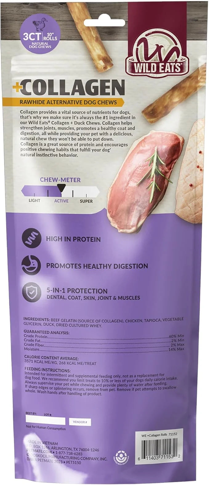 Collagen Chews for Dogs, Stick Dog Treat for Medium & Large Dogs (10" 3ct, Real Duck) - Dog Chews Long Lasting, Rawhide Fr...