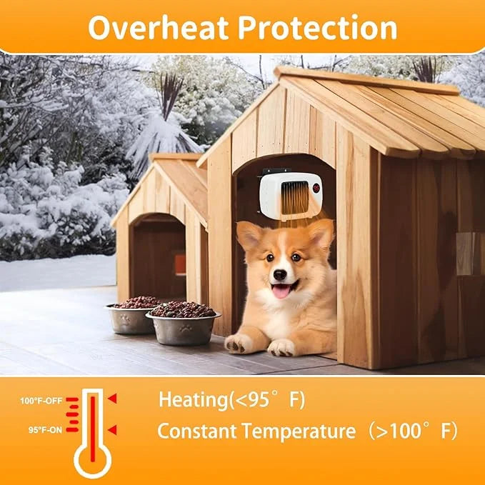 Rypet Dog House Heater with Thermostat, 200W/400W Safe Heater for Dog House Outdoor with 6 Ft Anti Chew Cord, Wall Mounted...