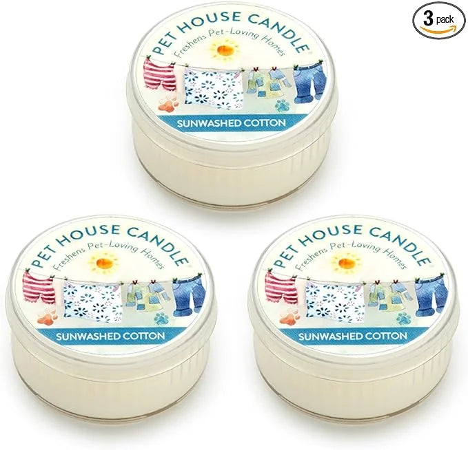 One Fur All Pet House Scents - Sunwashed Cotton 3 Pack Pet Odor Eliminator - Non-Toxic Scented Candle Set - Product Image