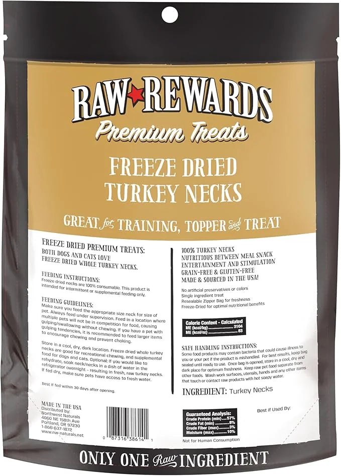 Northwest Naturals Raw Rewards Freeze-Dried Turkey Neck Treats for Dogs and Cats - Whole Neck - Healthy, 1 Ingredient, Hum...