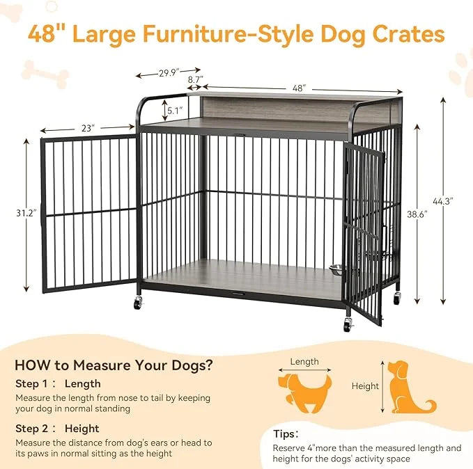 GAOMON 48" Dog Kennel Furniture for Large Dogs,Large Dog Crate, Wooden Heavy Duty, Dog Crate Indoor with Adjustable Height...