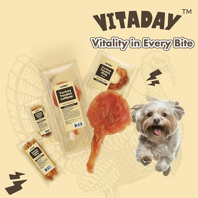 Turkey Tendon for Dogs, Turkey Tendon Lollipop Pack of 4, 100% Natural, USA-Sourced, High-Protein, Low-Fat, Grain Free, Ch...