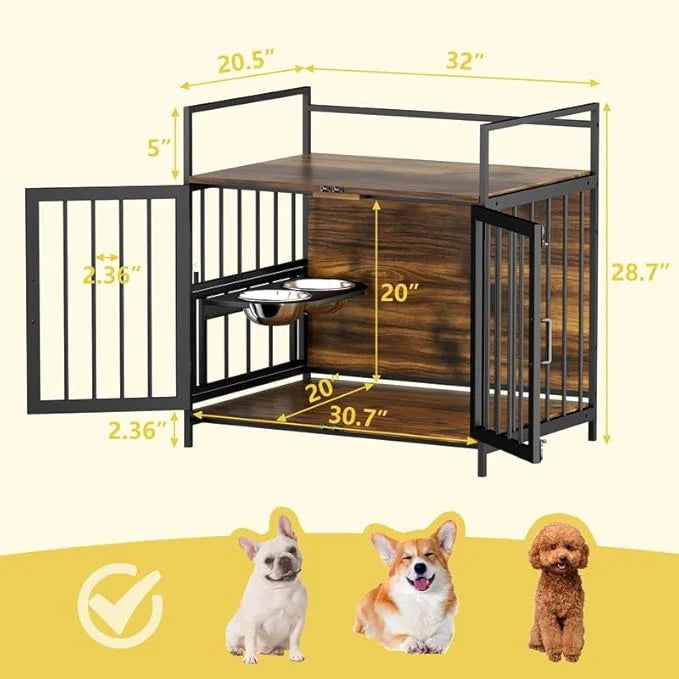 LOVMOR Dog Crate Furniture-Style Cages for Dogs Indoor Heavy Duty Super Sturdy Dog Kennels with 2 Stainless Steel Bowls an...