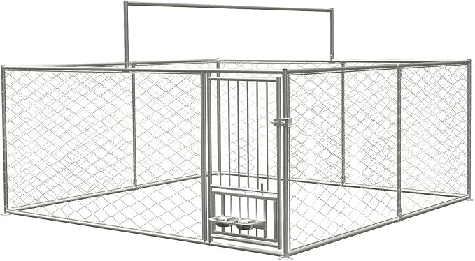 Large Outdoor Dog Kennel, Heavy Duty Galvanized Steel Dog Enclosure with Swivel Feeder, Chicken Coop w/Waterproof UV-Resis...